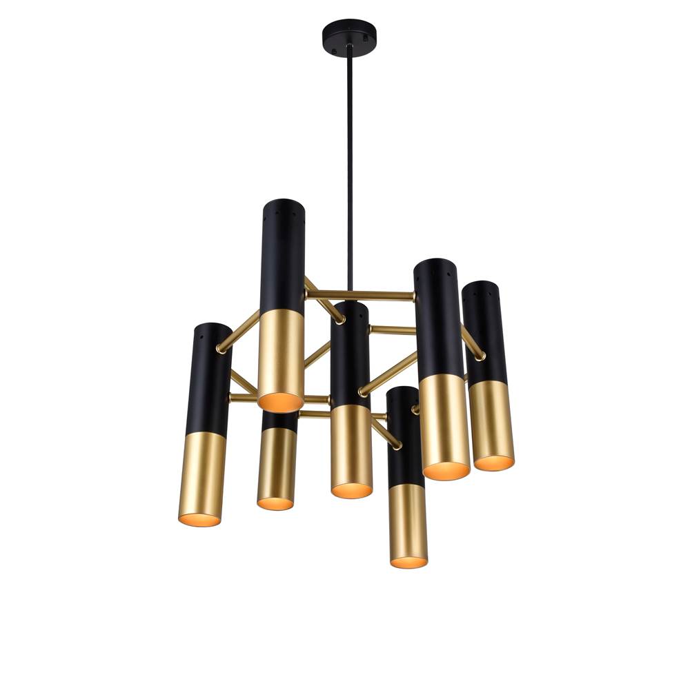 CWI Lighting Anem 7 Light Down Chandelier With Matte Black and Satin Gold Finish