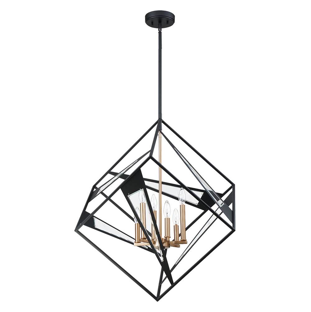 Eglo 6x60W Pendant w/ Matte Black Finish and gold accents and clear Glass
