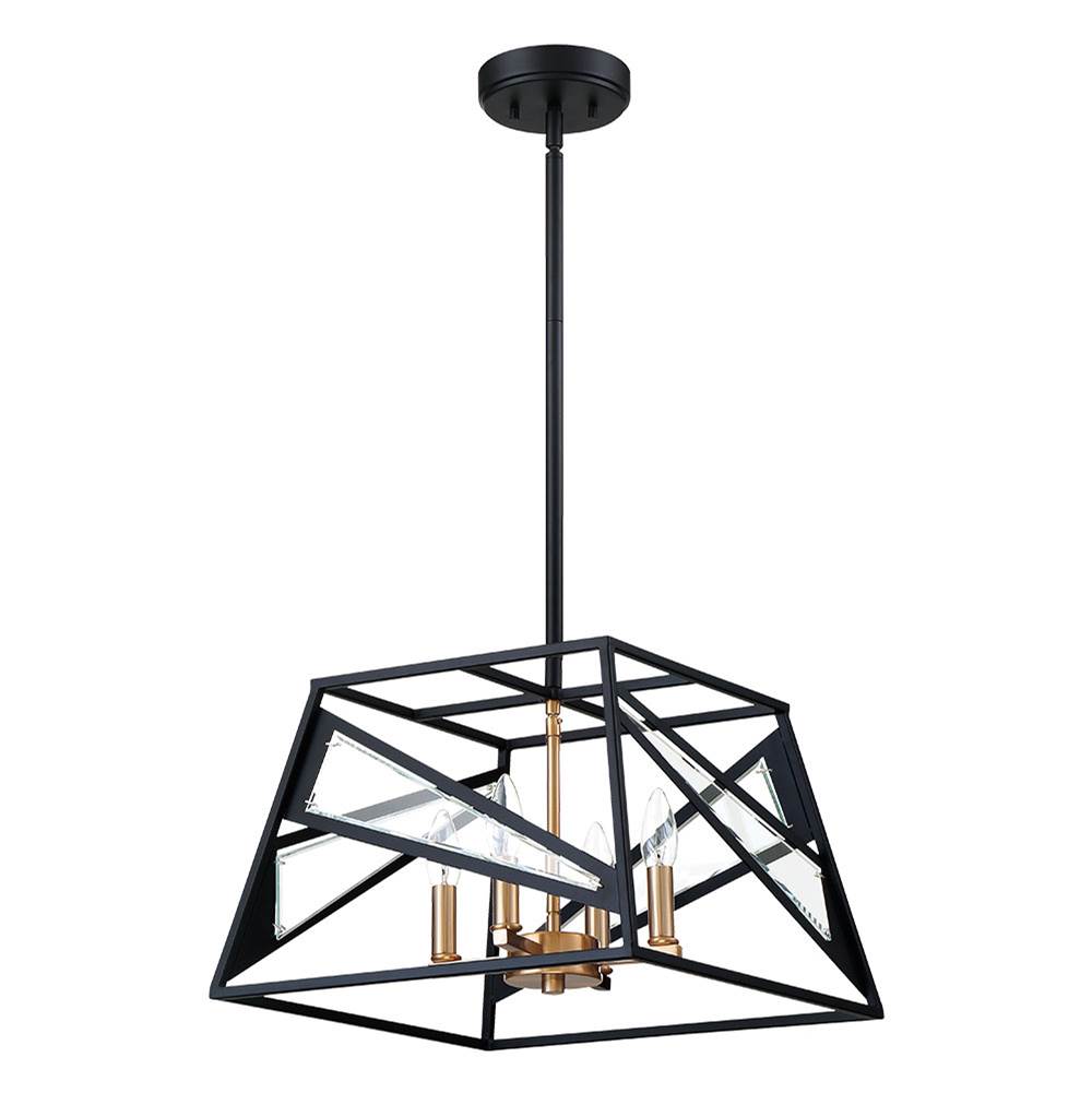 Eglo 4x60W Pendant w/ Matte Black Finish and gold accents and clear Glass