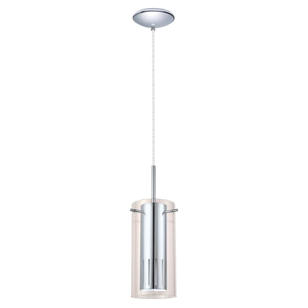 Eglo 1X50W Mini Pendant w/ Chrome Finish & Interior Chrome Cylinder Surrounded By Clear Glass