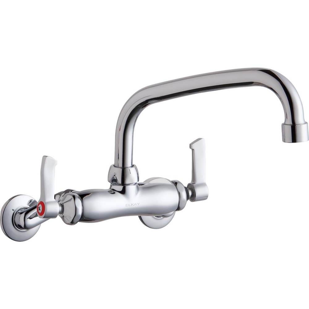 Elkay Foodservice 3-8'' Adjustable Centers Wall Mount Faucet w/8'' Tube Spout 2'' Lever Handles 2in Inlet Chrome