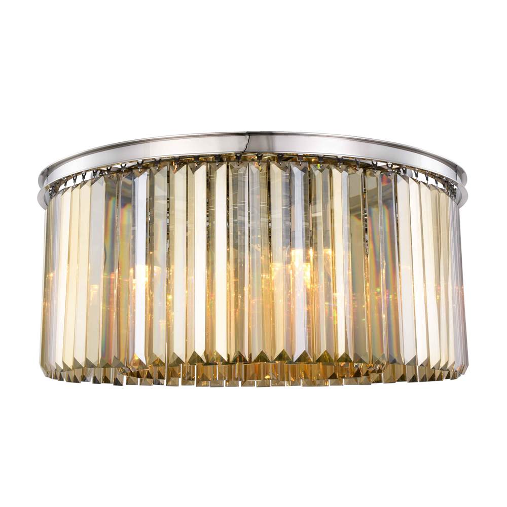 Elegant Lighting Sydney 8 Light Polished Nickel Flush Mount Golden Teak (Smoky) Royal Cut Crystal
