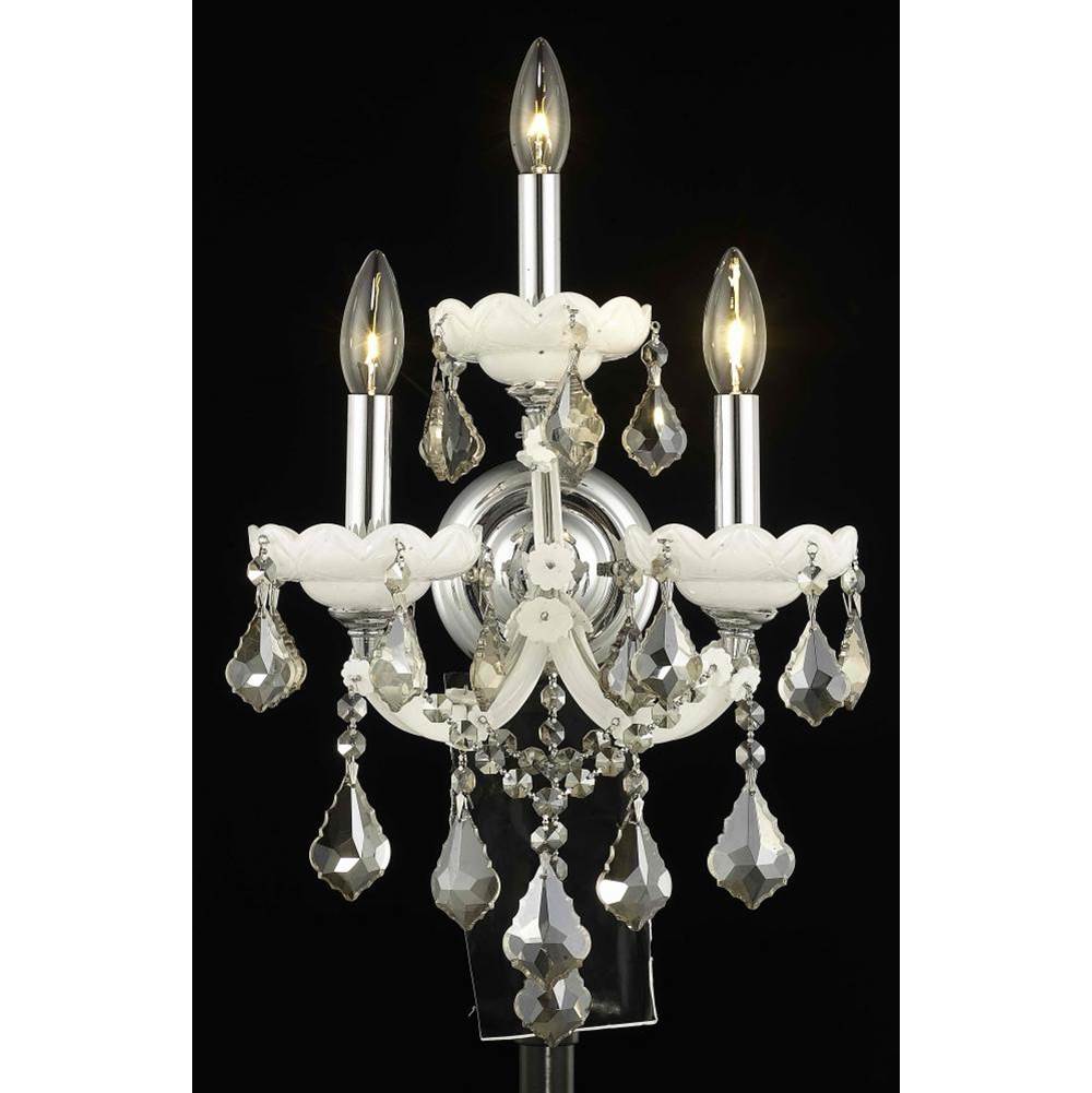Elegant Lighting Maria Theresa 3 Light White Wall Sconce Golden Teak (Smoky) Royal Cut Crystal