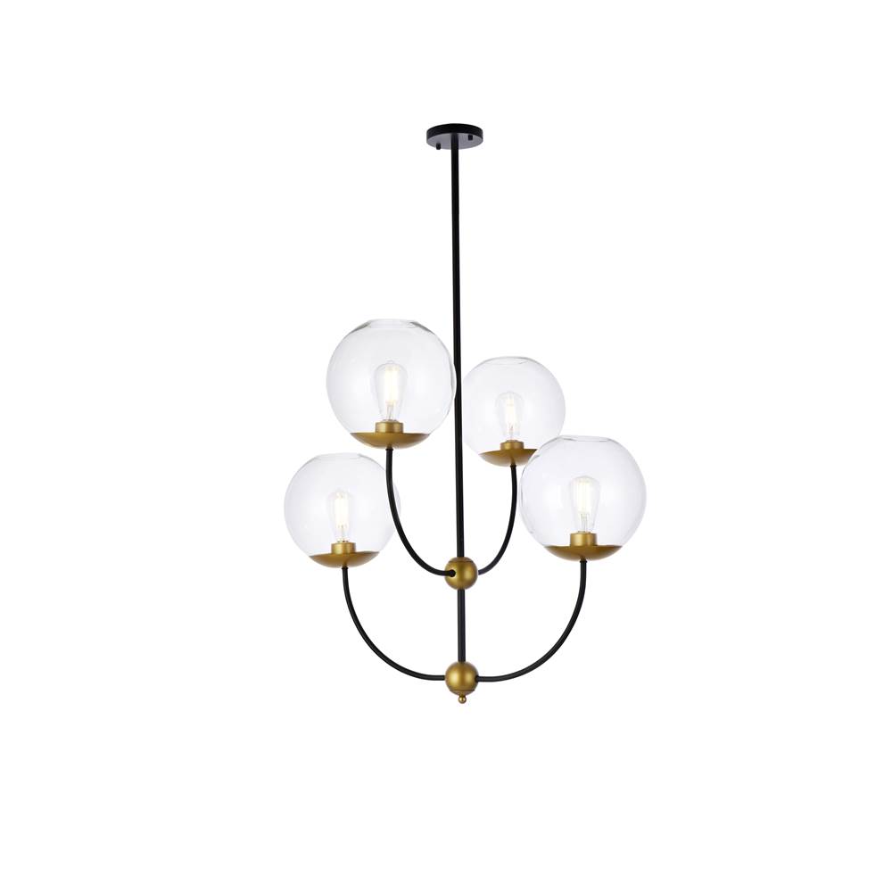 Elegant Lighting Lennon 31.5 Inch Pendant In Black And Brass With Clear Shade