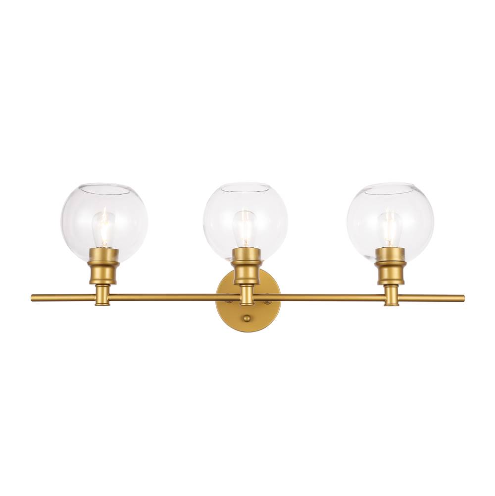 Elegant Lighting Collier 3 light Brass and Clear glass Wall sconce