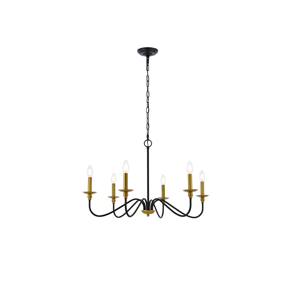 Elegant Lighting Rohan 30 inch chandelier in matte black and brass