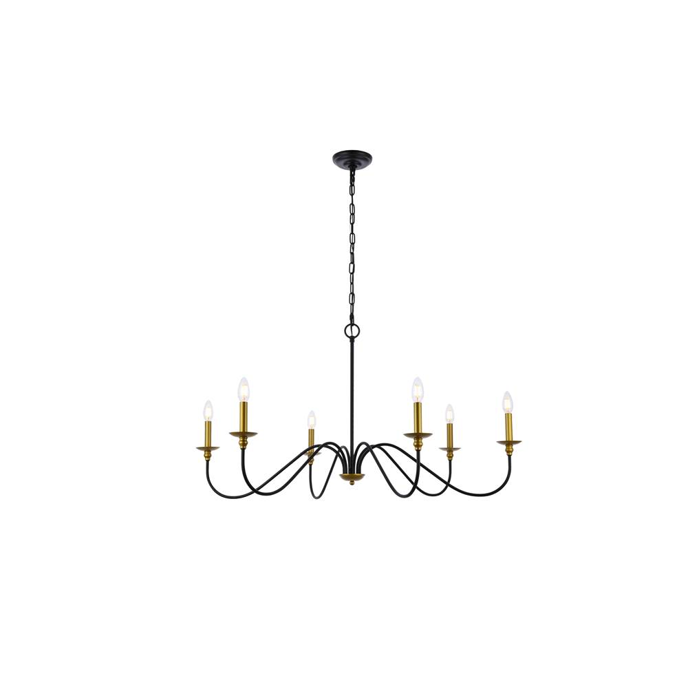 Elegant Lighting Rohan 42 inch chandelier in matte black and brass