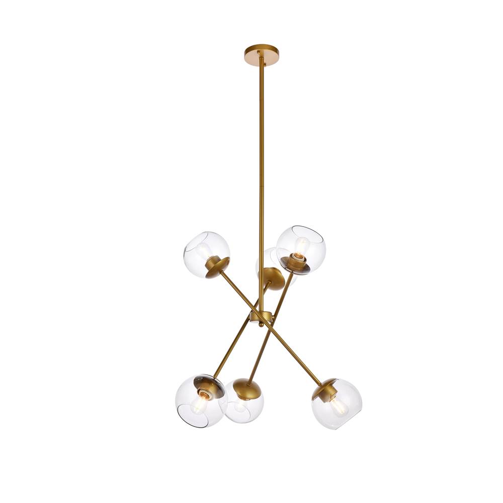 Elegant Lighting Axl 24 Inch Pendant In Brass With Clear Shade