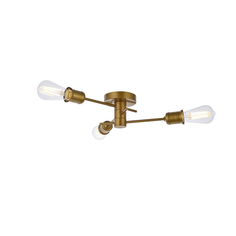 Elegant Lighting Xavier 3 lights flush mount in brass