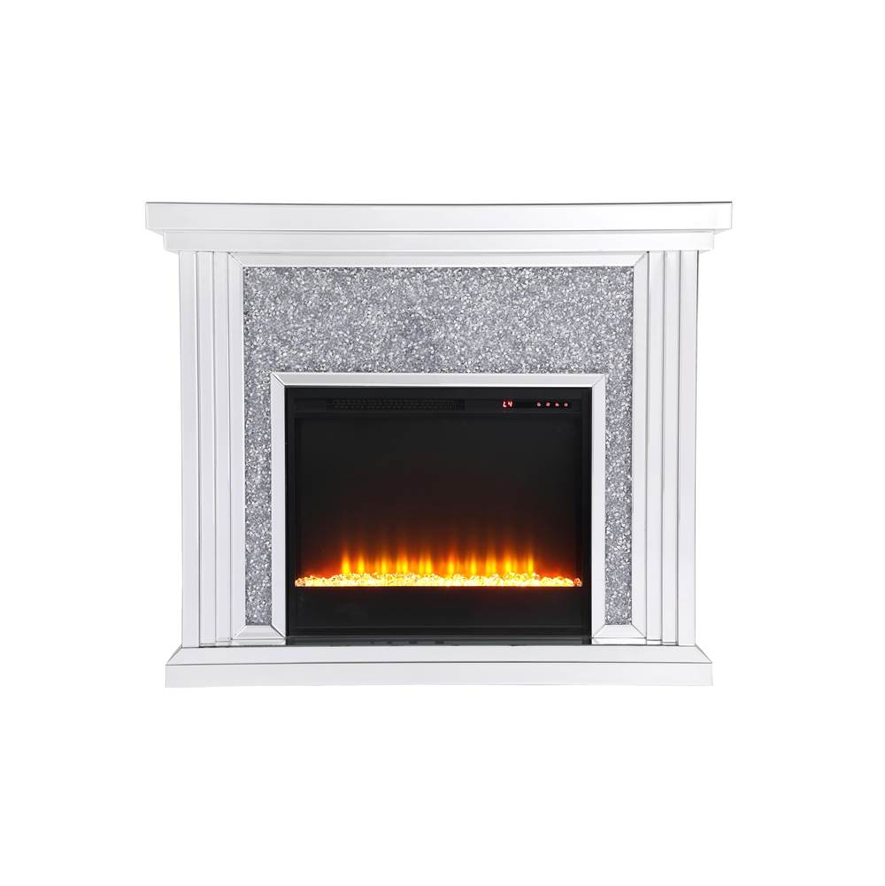 Elegant Lighting 47.5 In. Crystal Mirrored Mantle With Crystal Insert Fireplace