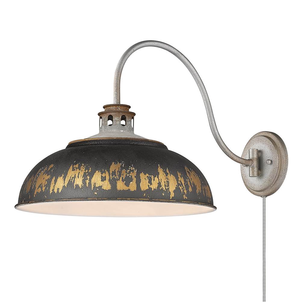 Golden Lighting Kinsley 1 Light Articulating Wall Sconce in Aged Galvanized Steel with Antique Black Iron Shade Shade