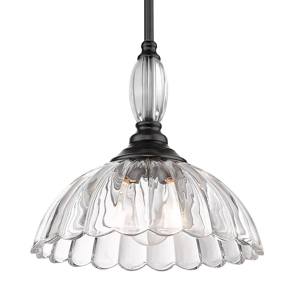 Golden Lighting Audra 1 Light Pendant in Matte Black with Clear Glass Shade