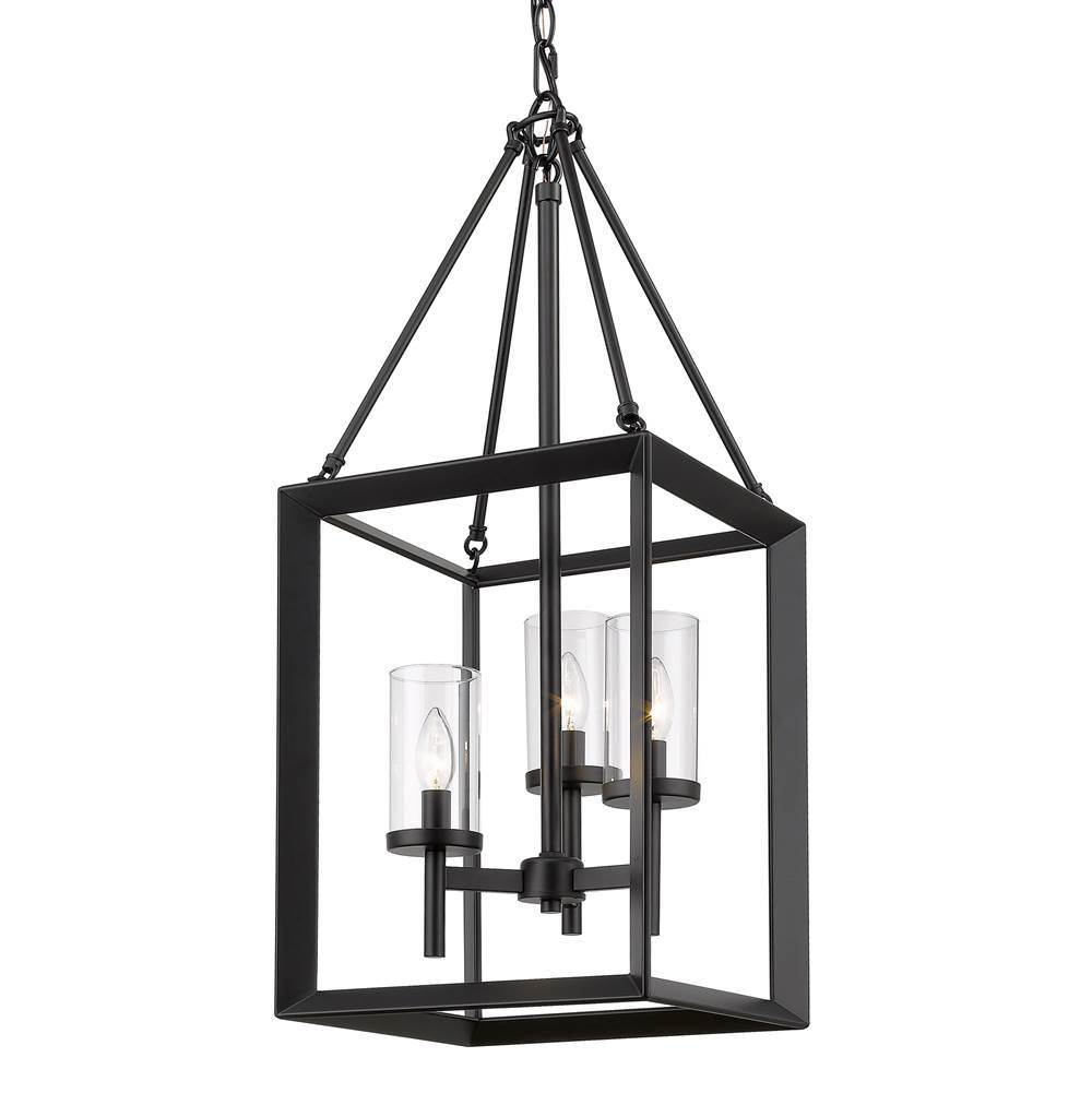 Golden Lighting Smyth 3 Light Pendant in Matte Black with Clear Glass Shades