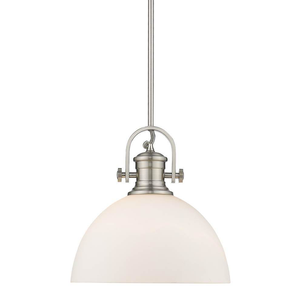 Golden Lighting Hines 1-Light Pendant in Pewter with Opal Glass