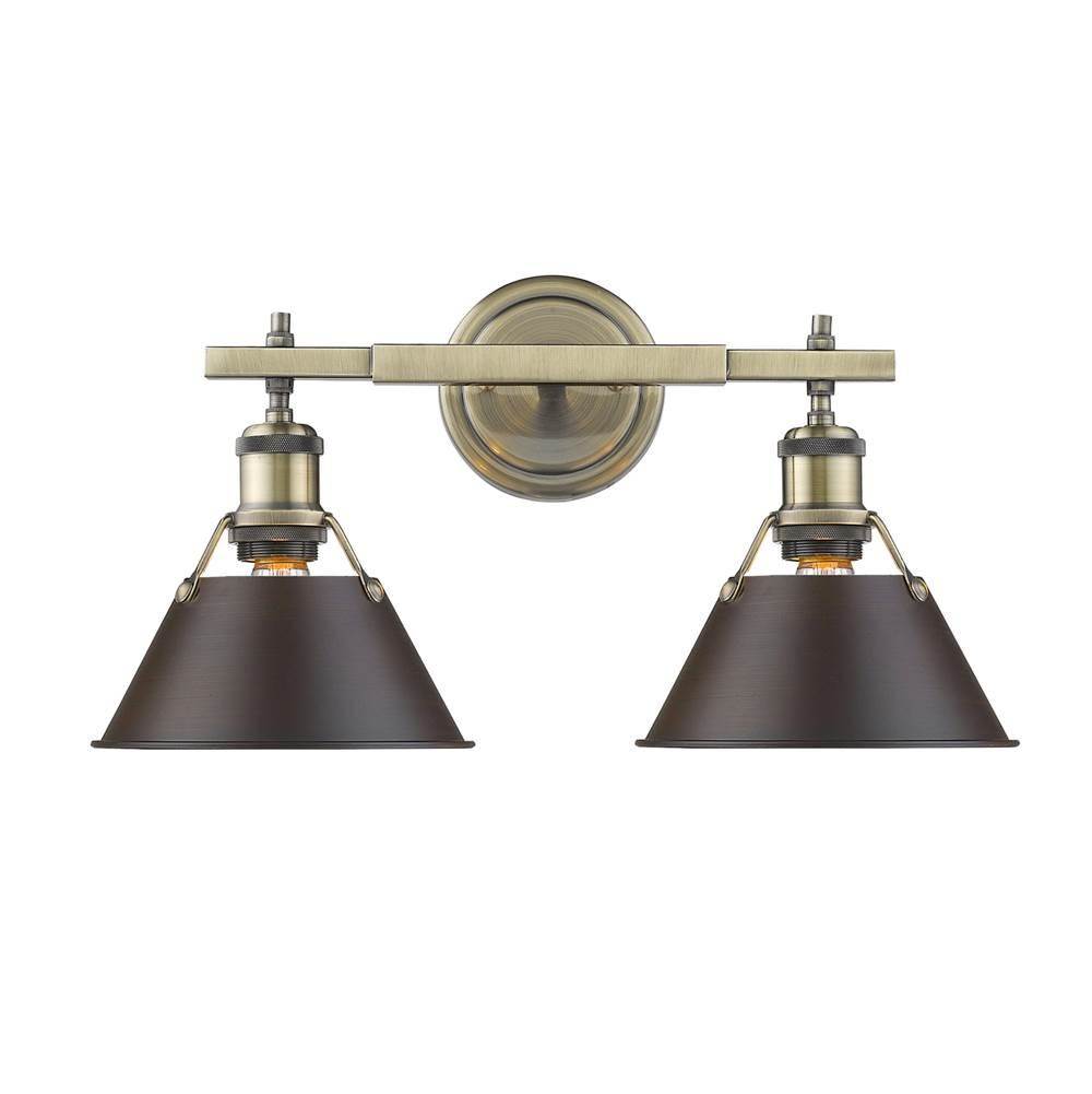 Golden Lighting Orwell AB 2 Light Bath Vanity in Aged Brass with Rubbed Bronze Shade