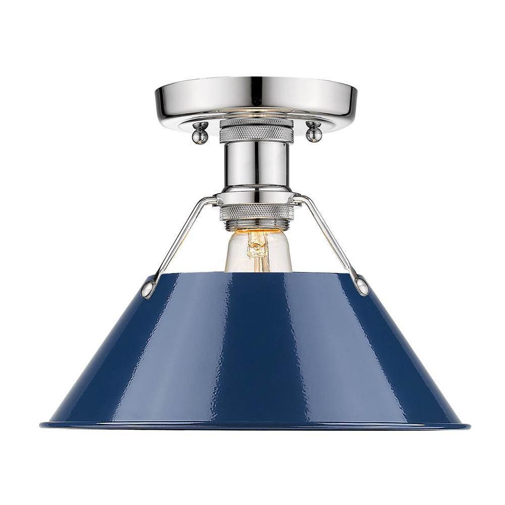 Golden Lighting Orwell CH Flush Mount in Chrome with Navy Blue Shade