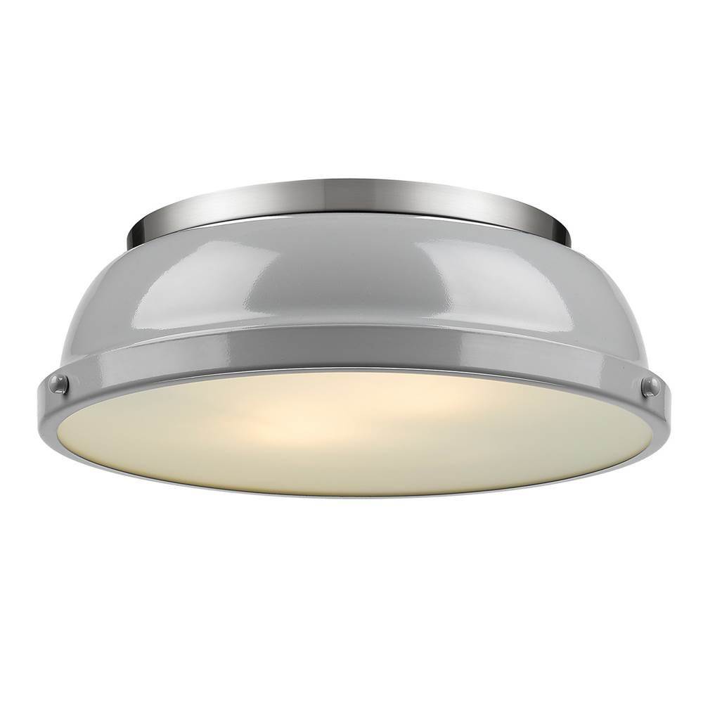 Golden Lighting Duncan 14'' Flush Mount in Pewter with a Gray Shade