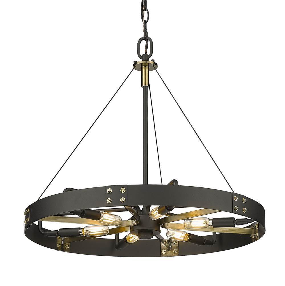 Golden Lighting Vaughn Medium Pendant in Natural Black with Aged Brass Accents