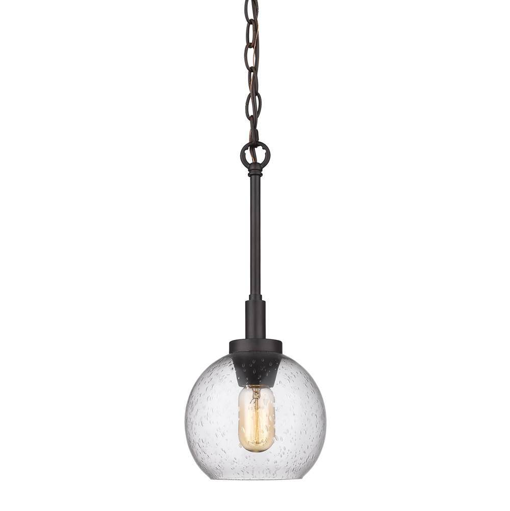 Golden Lighting Galveston Mini Pendant in Rubbed Bronze with Seeded Glass