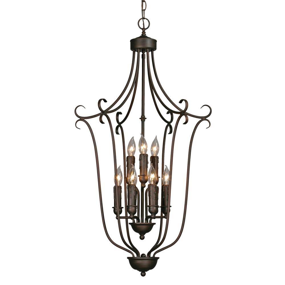 Golden Lighting Multi-Family 2 Tier - 9 Light Caged Foyer in Rubbed Bronze with Drip Candlesticks