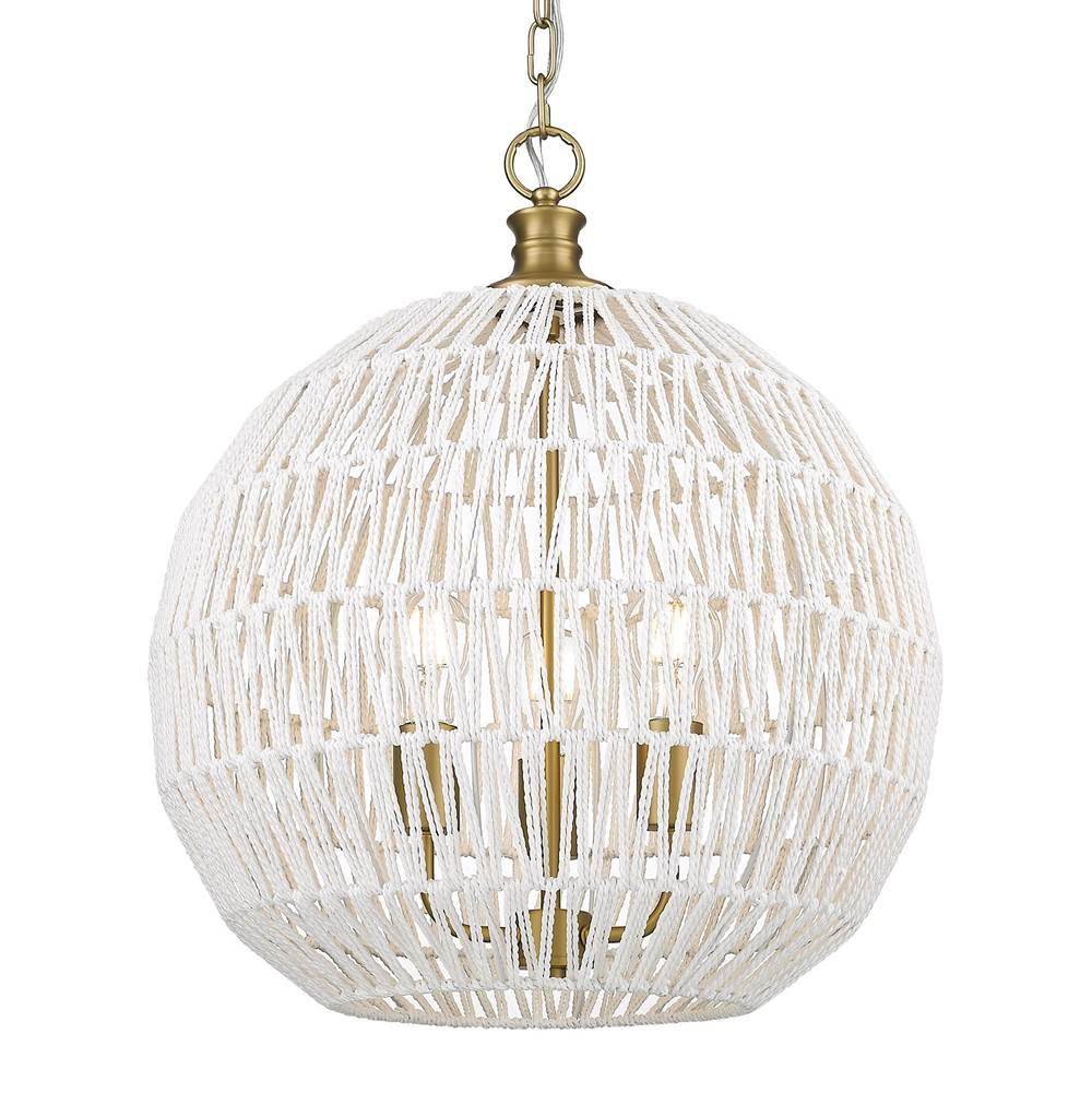 Golden Lighting Florence 3 Light Pendant in Brushed Champagne Bronze and Bleached White Raphia Rope Shade