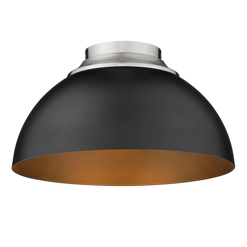 Golden Lighting Zoey Flush Mount in Pewter with Matte Black Shade