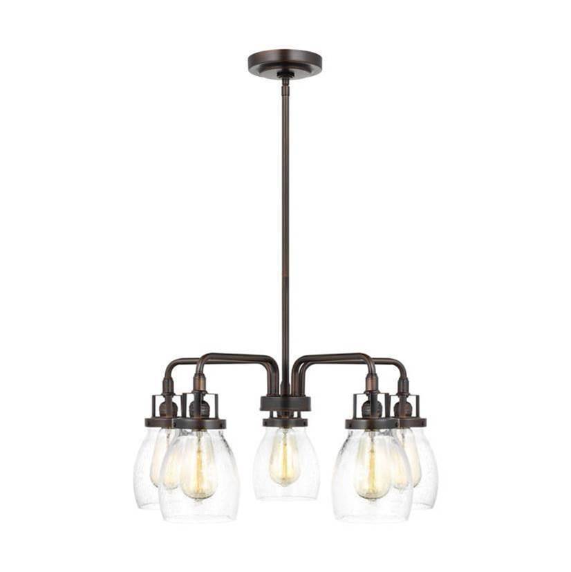 Generation Lighting Belton Transitional 5-Light Indoor Dimmable Ceiling Chandelier Pendant Light In Bronze Finish With Clear Seeded Glass Shades