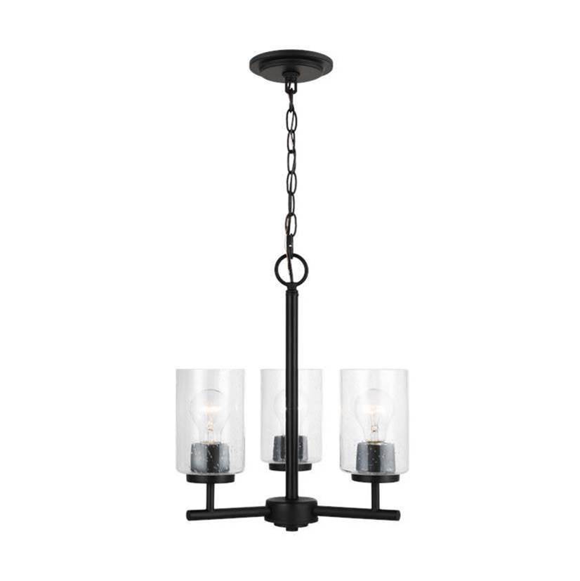 Generation Lighting Oslo Indoor Dimmable 3-Light Chandelier In A Midnight Black Finish With A Clear Seeded Glass Shade