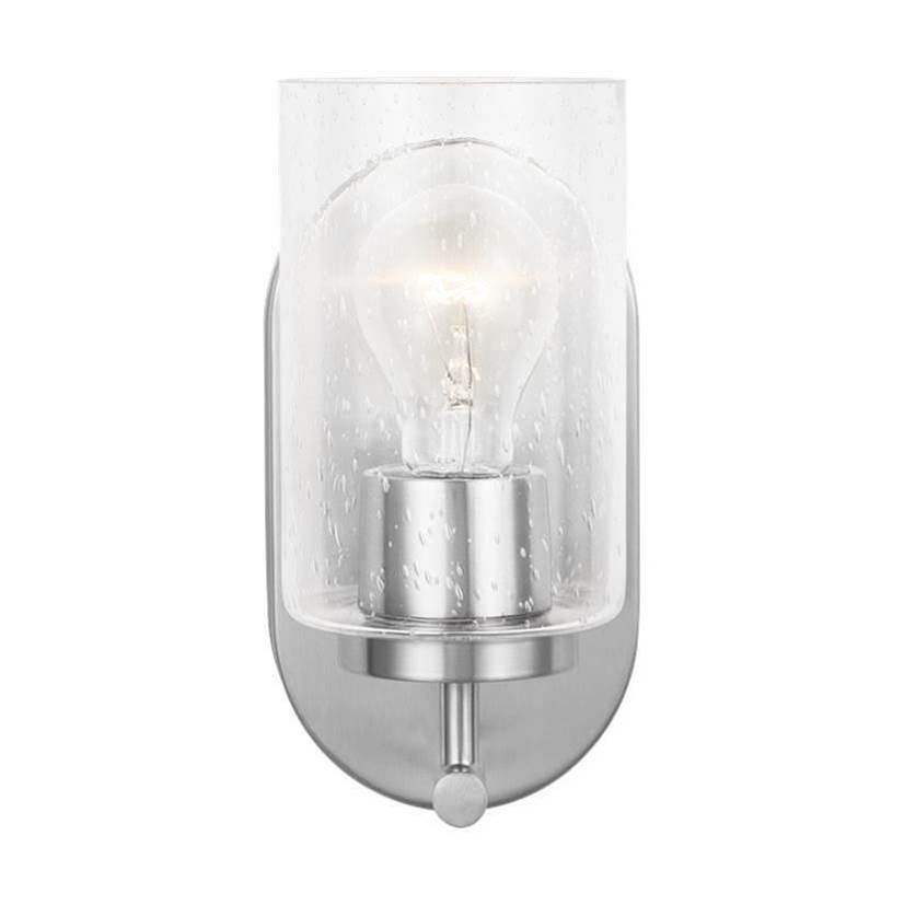 Generation Lighting Oslo Dimmable 1-Light Wall Bath Sconce In A Brushed Nickel Finish With Clear Seeded Glass Shade