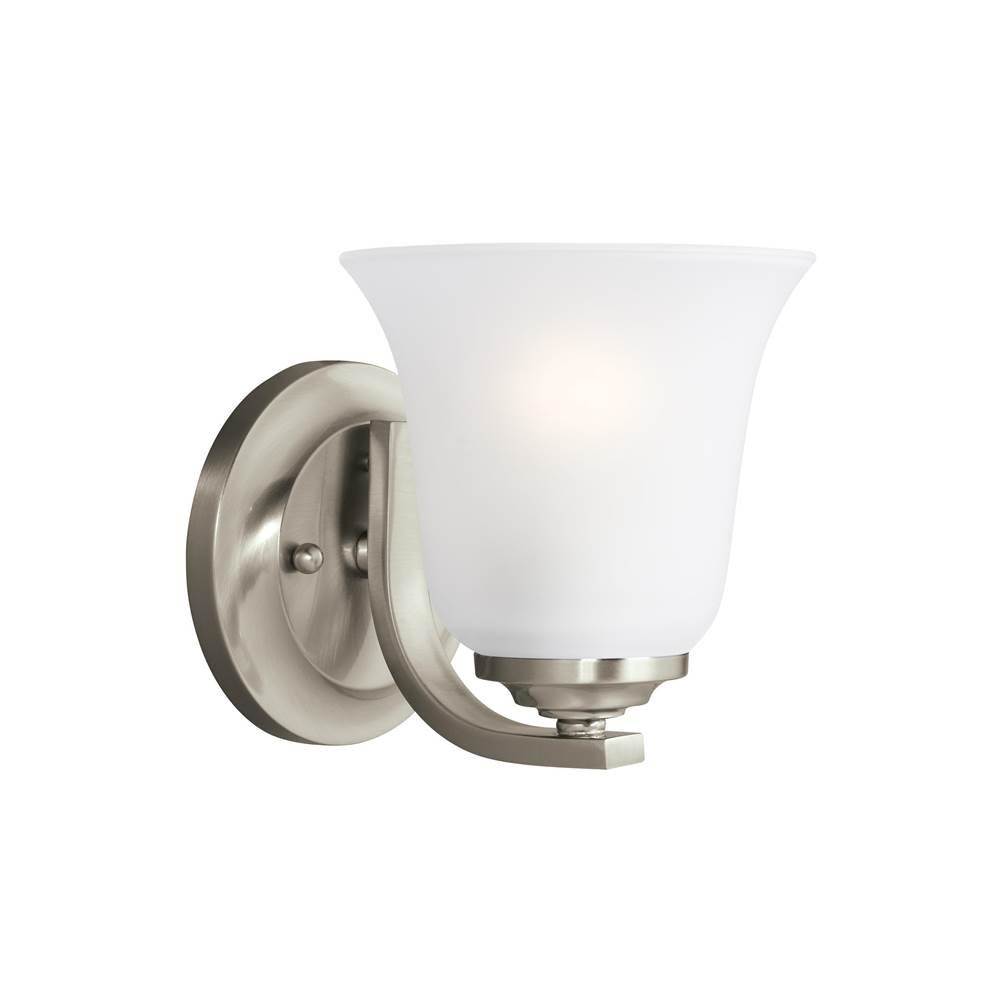 Generation Lighting Emmons Traditional 1-Light Indoor Dimmable Bath Vanity Wall Sconce In Brushed Nickel Silver Finish With Satin Etched Glass Shade