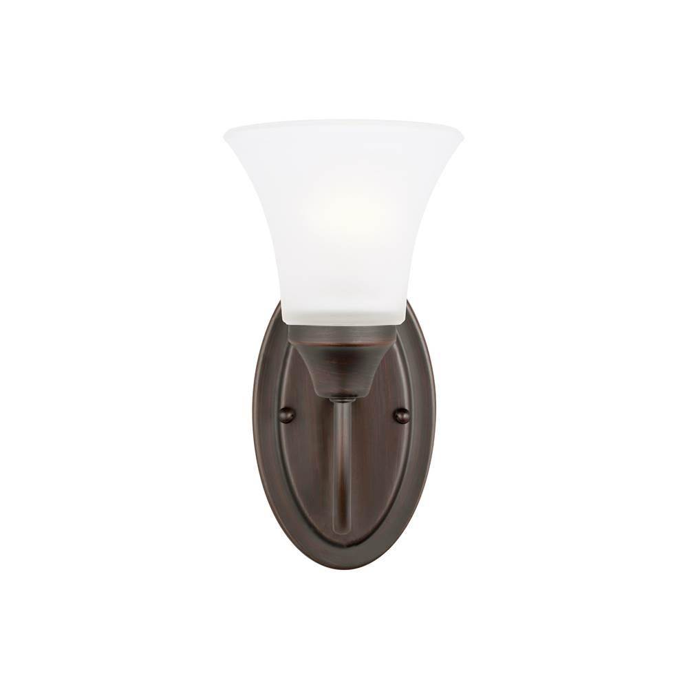 Generation Lighting Holman Traditional 1-Light Indoor Dimmable Bath Vanity Wall Sconce In Bronze Finish With Satin Etched Glass Shade