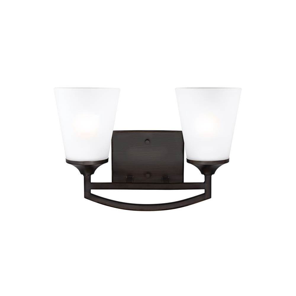 Generation Lighting Hanford Traditional 2-Light Indoor Dimmable Bath Vanity Wall Sconce In Bronze Finish With Satin Etched Glass Shades