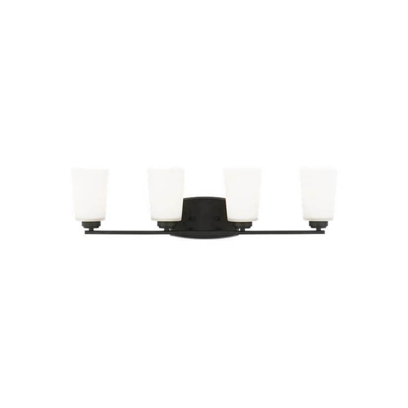 Generation Lighting Franport Transitional 4-Light Led Indoor Dimmable Bath Vanity Wall Sconce In Midnight Black Finish With Etched White Glass Shades