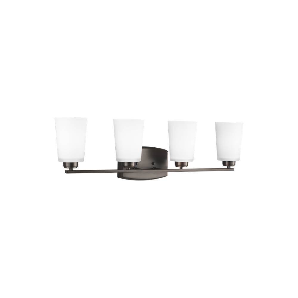 Generation Lighting Franport Transitional 4-Light Led Indoor Dimmable Bath Vanity Wall Sconce In Bronze Finish With Etched White Glass Shades