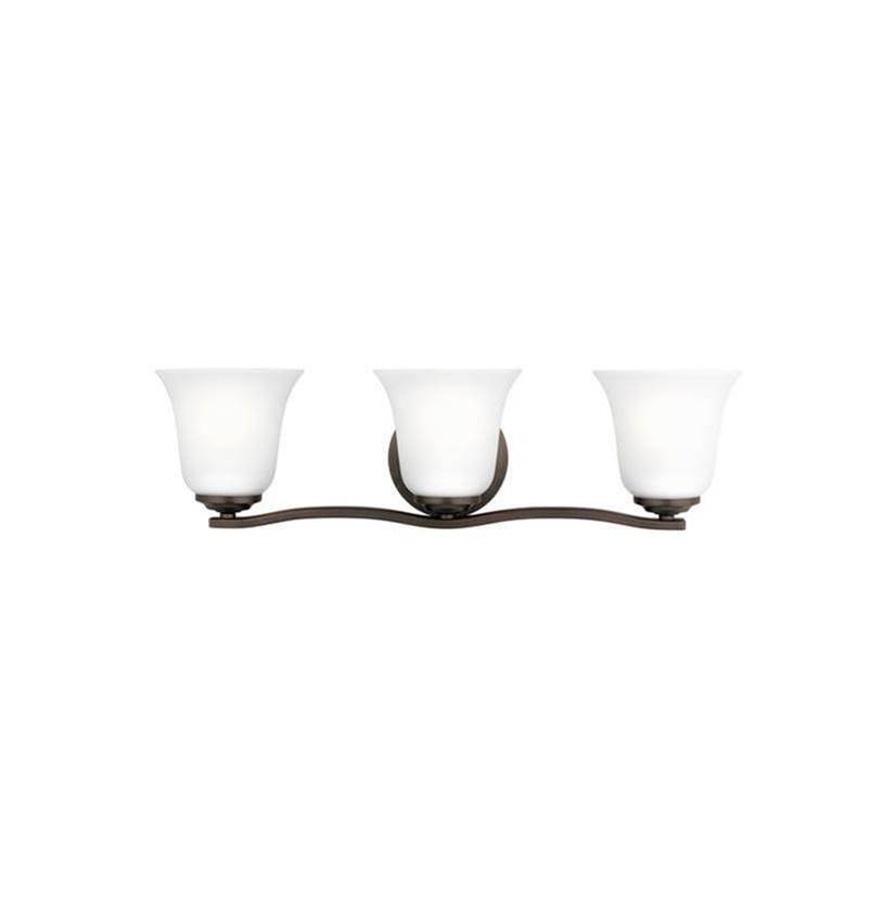 Generation Lighting Emmons Traditional 3-Light Led Indoor Dimmable Bath Vanity Wall Sconce In Bronze Finish With Satin Etched Glass Shades