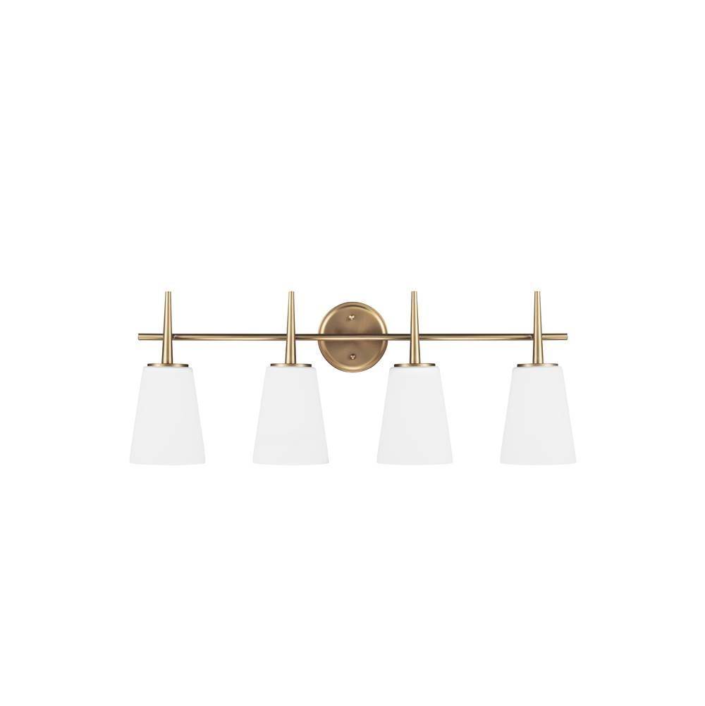 Generation Lighting Driscoll Contemporary 4-Light Indoor Dimmable Bath Vanity Wall Sconce In Satin Brass Gold Finish With Cased Opal Etched Glass