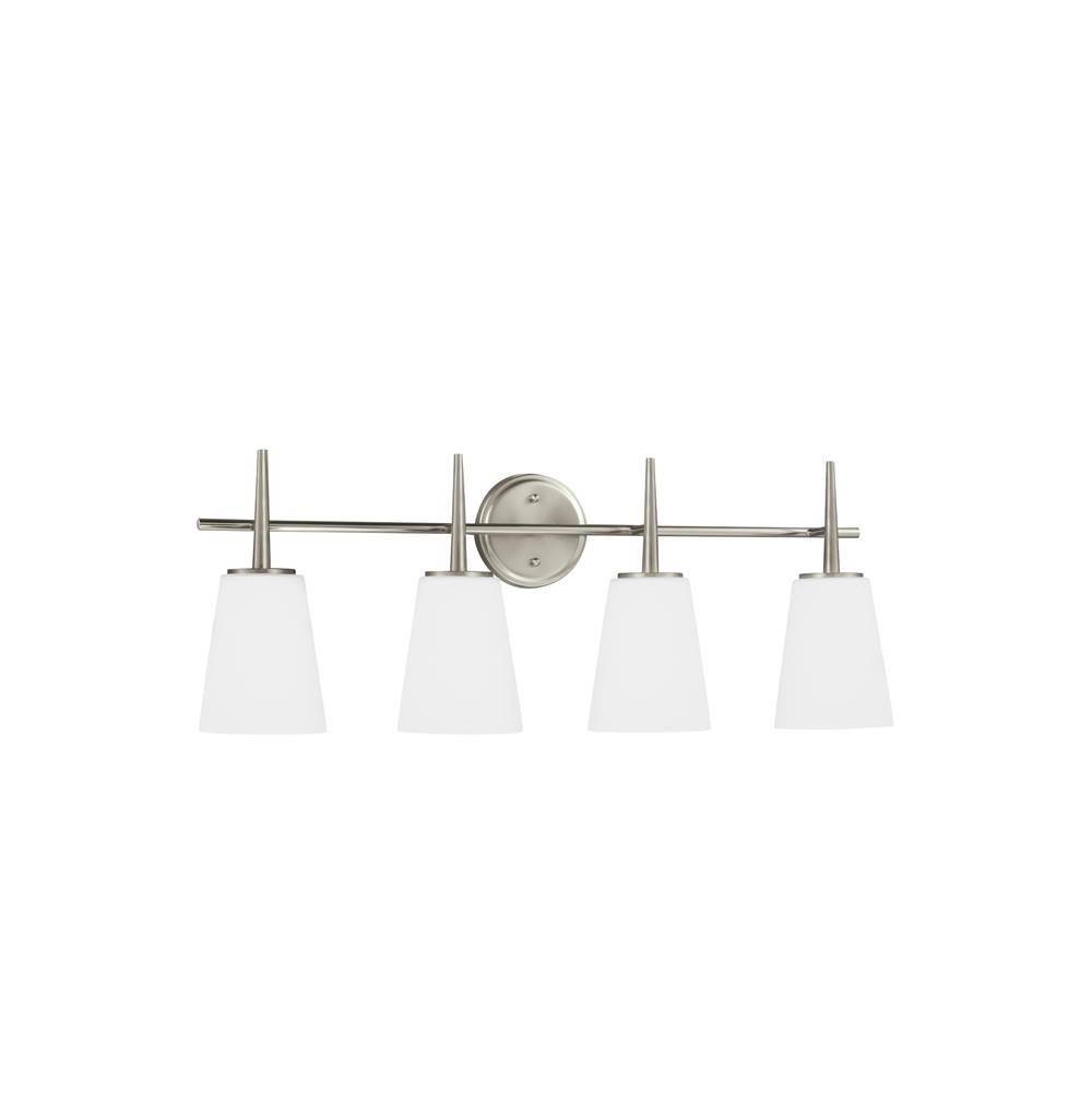 Generation Lighting Driscoll Contemporary 4-Light Led Indoor Dimmable Bath Vanity Wall Sconce In Brushed Nickel Silver Finish With Cased Opal Etched Glass
