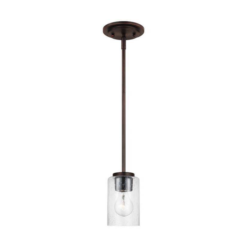 Generation Lighting Oslo Indoor Dimmable 1-Light Mini Pendant In A Bronze Finish With A Clear Seeded Glass Shade