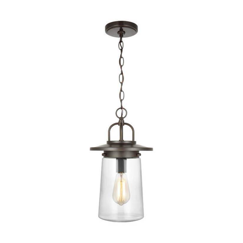 Generation Lighting Tybee Traditional 1-Light Outdoor Exterior Pendant In Antique Bronze Finish With Clear Glass Shade