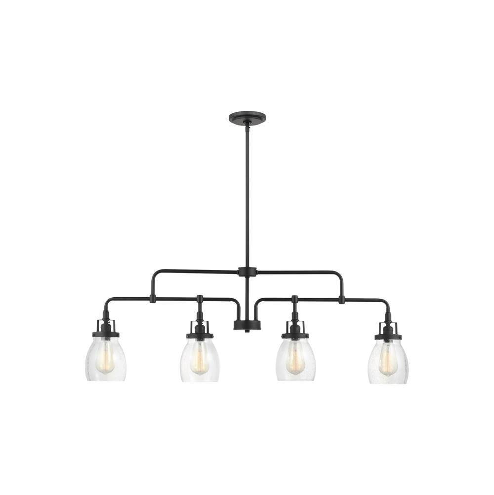 Generation Lighting Belton Transitional 4-Light Indoor Dimmable Ceiling Pendant Hanging Chandelier Pendant Light In Midnight Black Finish W/Clear Seeded Glass Shades