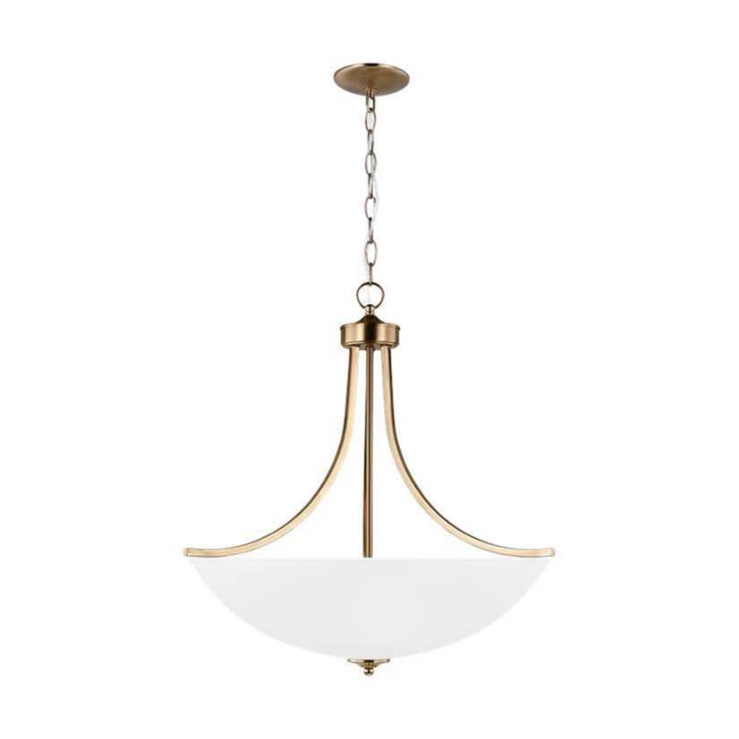 Generation Lighting Geary Traditional Indoor Dimmable Led Large 4-Light Pendant In Satin Brass With A Satin Etched Glass Shade