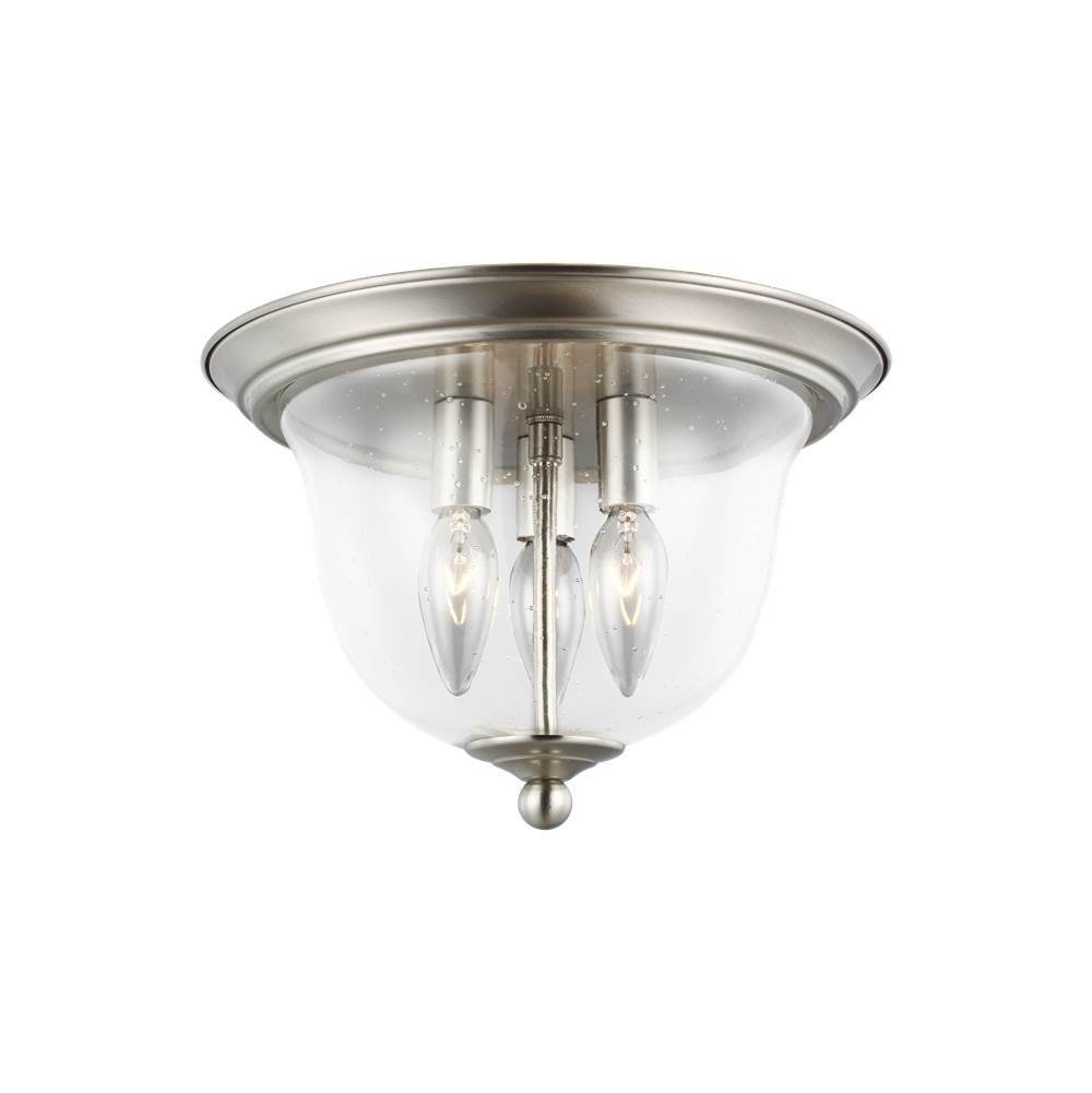Generation Lighting Belton Transitional 3-Light Indoor Dimmable Ceiling Flush Mount In Brushed Nickel Silver Finish With Clear Seeded Glass Diffuser