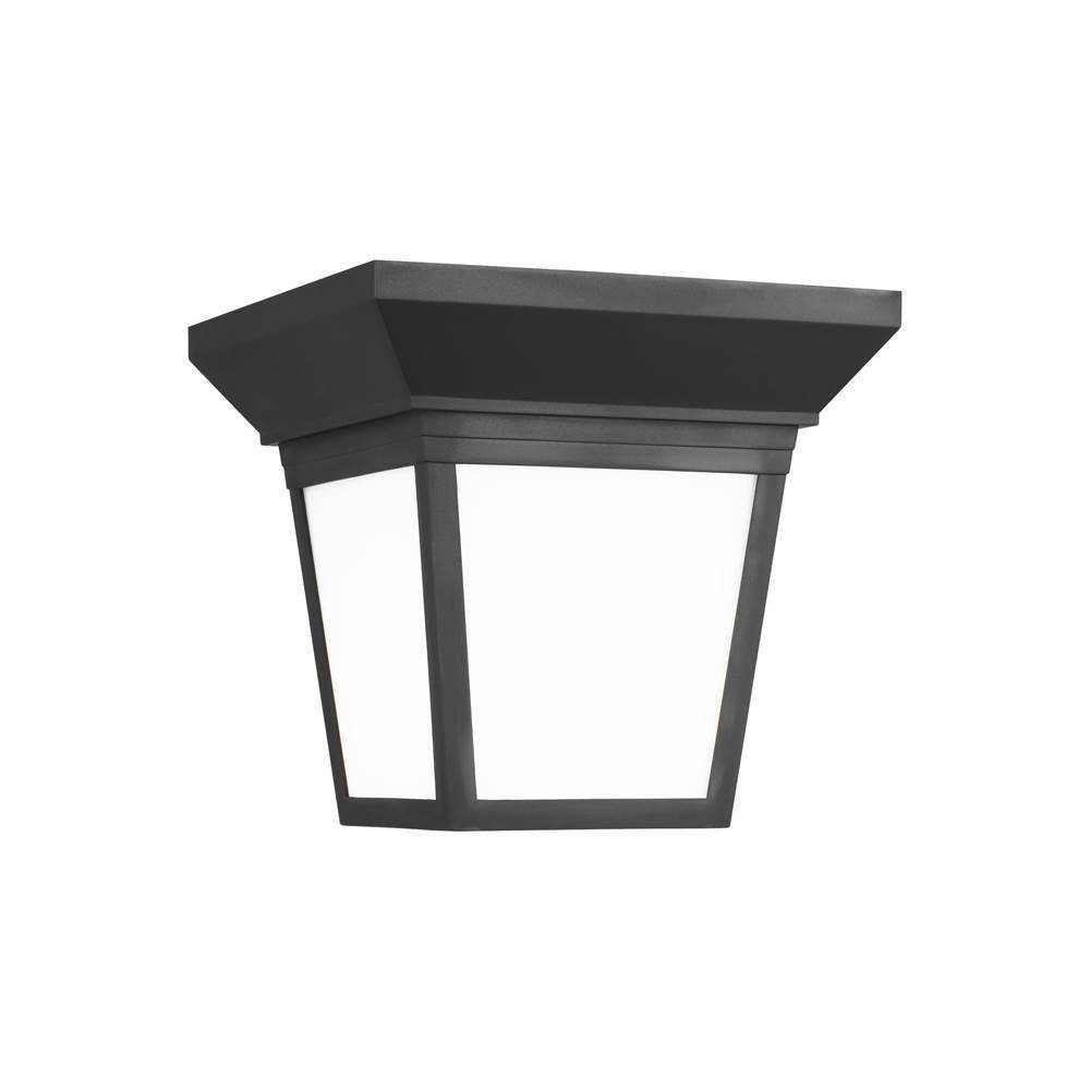 Generation Lighting Lavon Modern 1-Light Led Outdoor Exterior Ceiling Ceiling Flush Mount In Black Finish With Smooth White Glass Panels