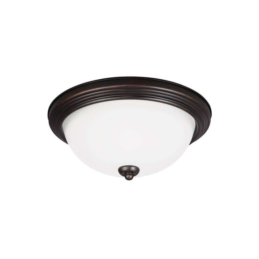 Generation Lighting Geary Transitional 3-Light Led Indoor Dimmable Ceiling Flush Mount Fixture In Bronze Finish With Satin Etched Glass Diffuser