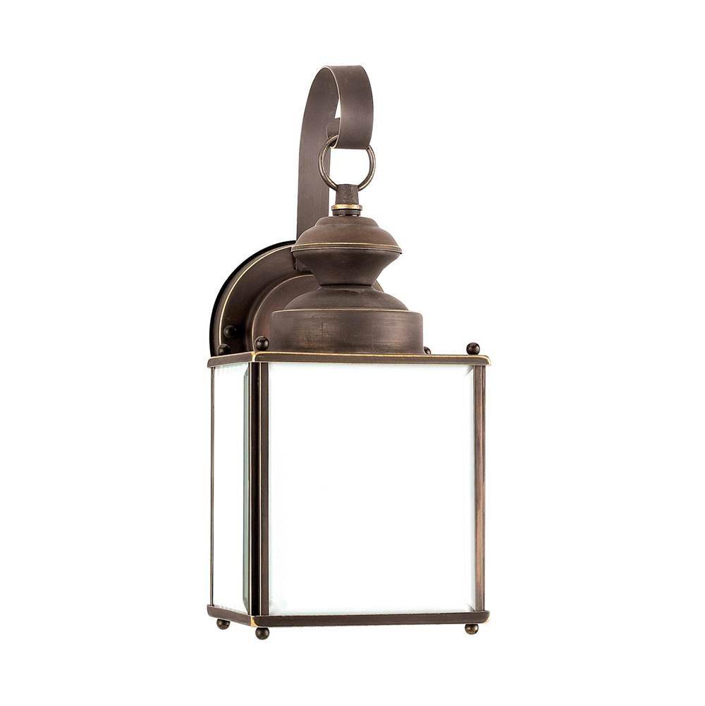 Generation Lighting Jamestowne 1-Light Led Medium Outdoor Exterior Dark Sky Compliant Wall Lantern Sconce In Antique Bronze W/Etched White Tiffany Glass Panels