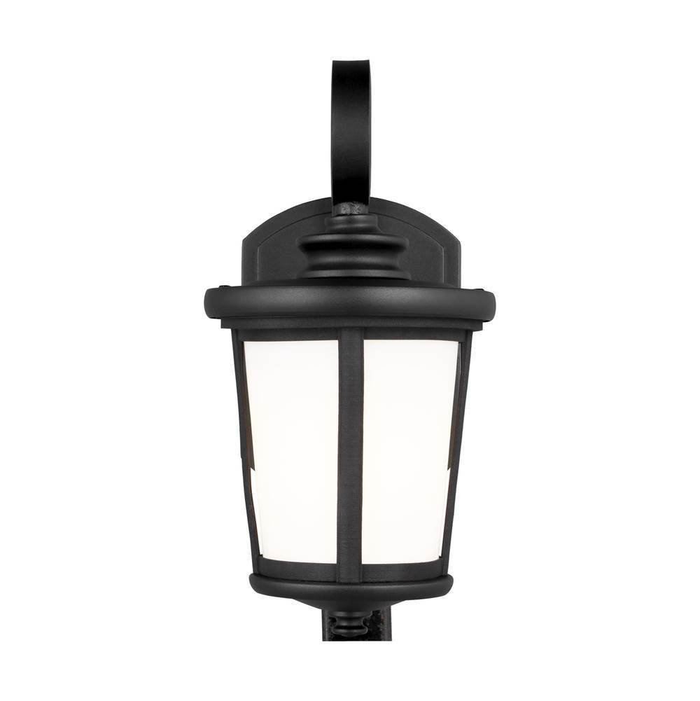 Generation Lighting Eddington Modern 1-Light Outdoor Exterior Small Wall Lantern Sconce In Black Finish With Cased Opal Etched Glass Panel