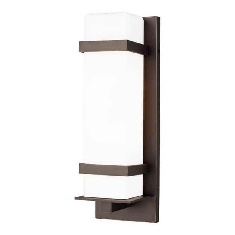 Generation Lighting Alban Modern 1-Light Led Outdoor Exterior Medium Square Wall Lantern Sconce In Antique Bronze Finish With Etched Opal Glass Shade
