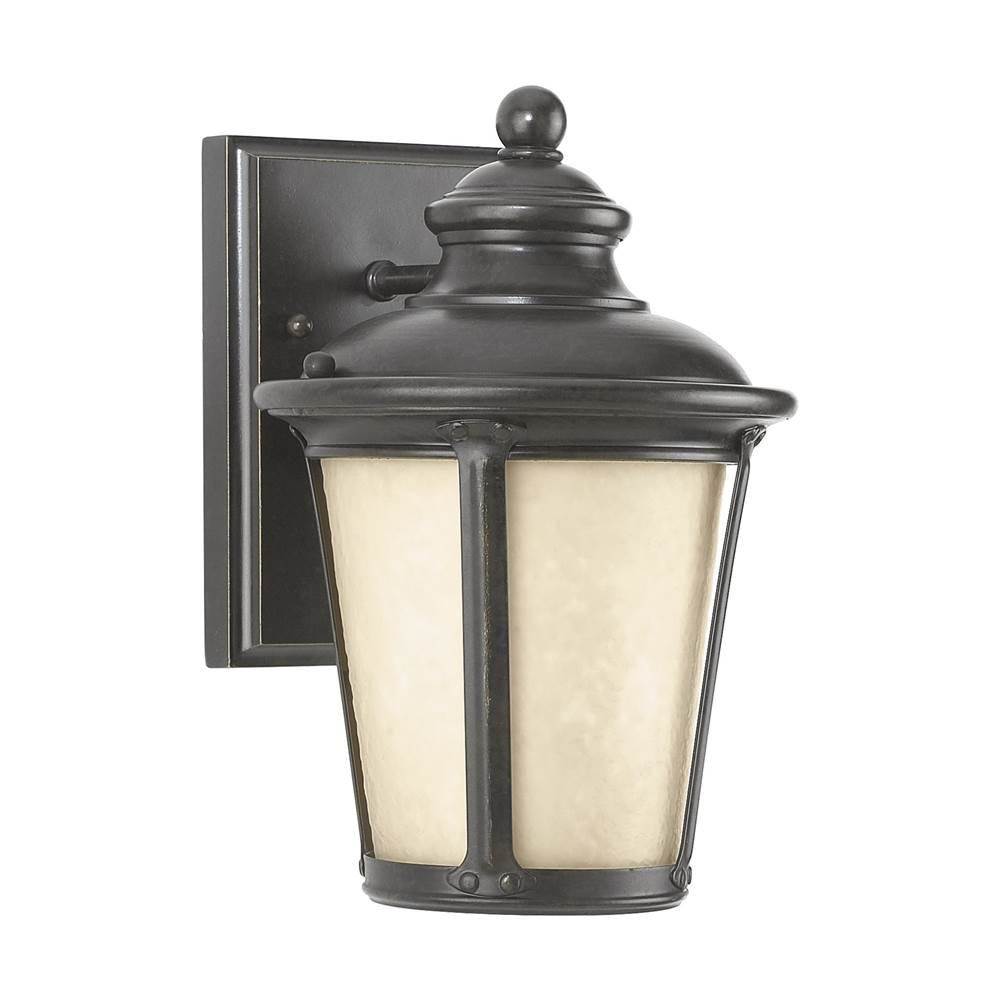 Generation Lighting Cape May Traditional 1-Light Outdoor Exterior Small Dark Sky Compliant Wall Lantern Sconce In Burled Iron Grey W/Etched Light Amber Glass Diffuser