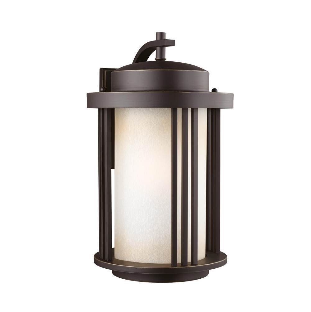 Generation Lighting Crowell Contemporary 1-Light Led Outdoor Exterior Large Wall Lantern Sconce In Antique Bronze W/Creme Parchment Glass Shade And White Aluminum Shade