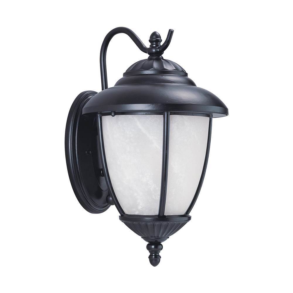 Generation Lighting Yorktown Transitional 1-Light Outdoor Exterior Large Wall Lantern Sconce In Black Finish With Swirled Marbleize Glass Shade